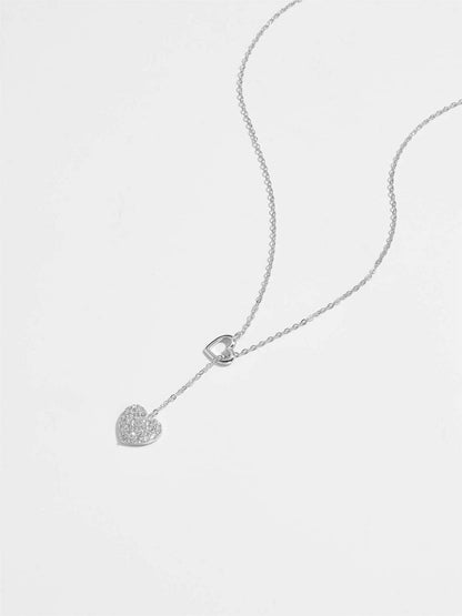 925 Sterling Silver Inlaid Zircon Heart Necklace