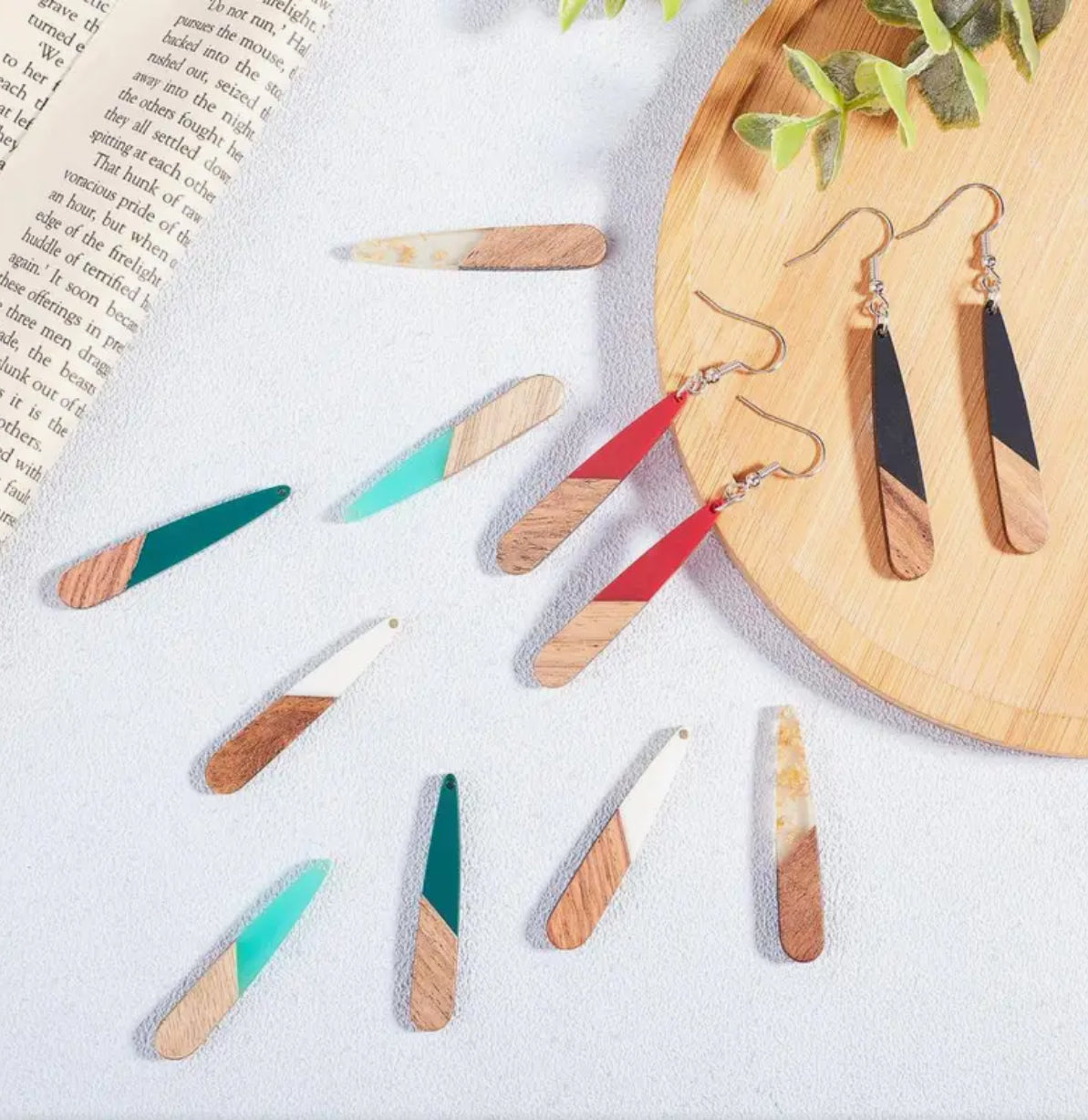 Resin/Wood Long Teardrop Earring