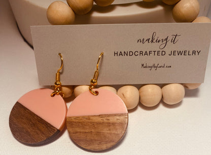 Acrylic and Wood Round Earrings