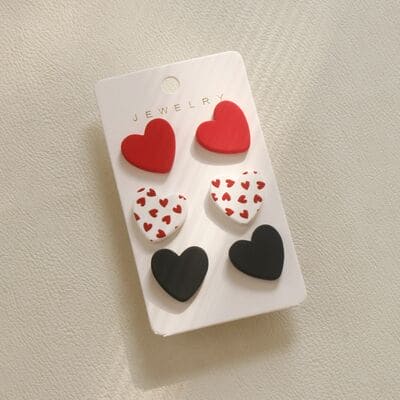 Handmade 3 Piece Acrylic Heart Stud Earrings