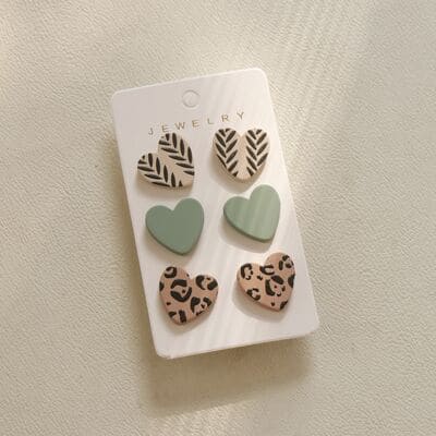 Handmade 3 Piece Acrylic Heart Stud Earrings