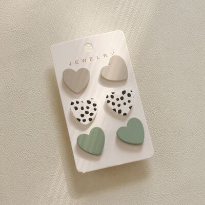 Handmade 3 Piece Acrylic Heart Stud Earrings