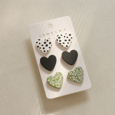 Handmade 3 Piece Acrylic Heart Stud Earrings