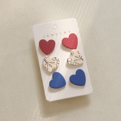 Handmade 3 Piece Acrylic Heart Stud Earrings