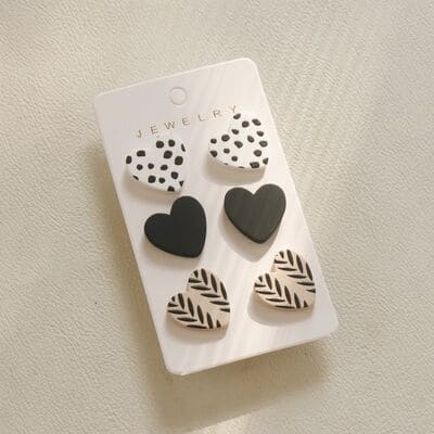 Handmade 3 Piece Acrylic Heart Stud Earrings