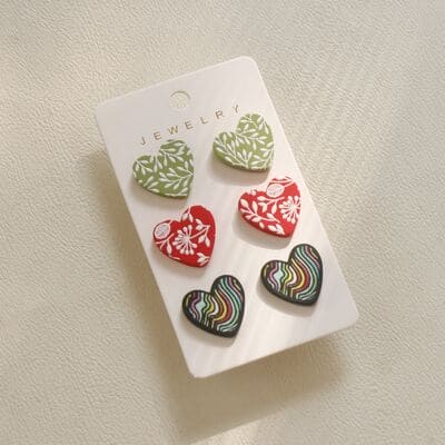 Handmade 3 Piece Acrylic Heart Stud Earrings