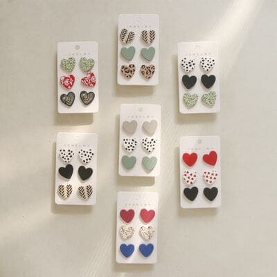 Handmade 3 Piece Acrylic Heart Stud Earrings