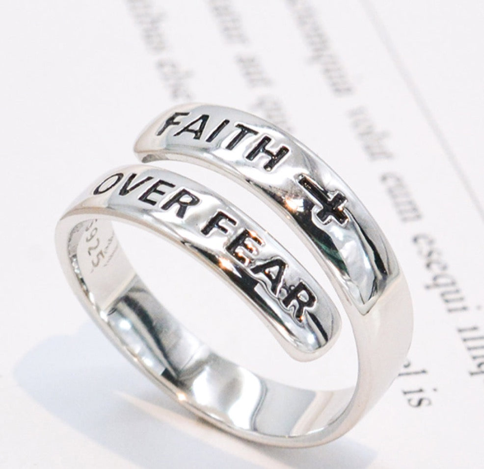 925 Sterling Silver FAITH OVER FEAR Bypass Ring