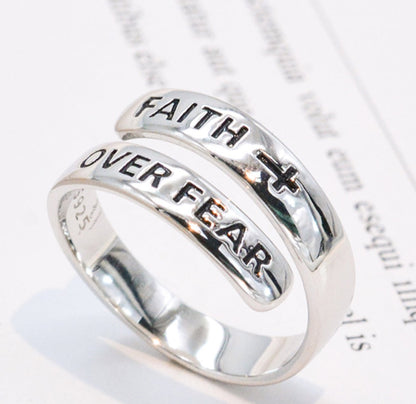 925 Sterling Silver FAITH OVER FEAR Bypass Ring